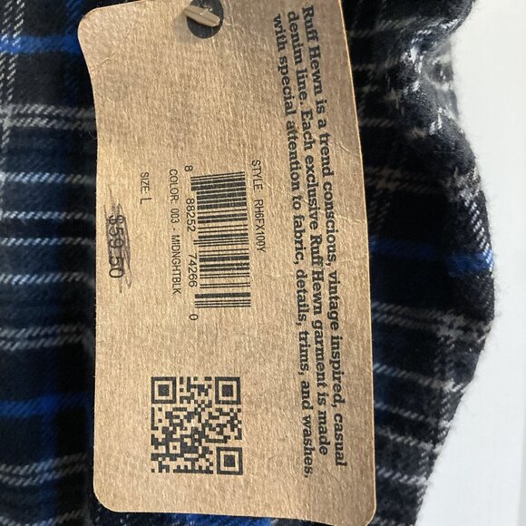 Men's L Ruff Hewn Black Plaid Button-Down Flannel Shirt NWT - Picture 5 of 6